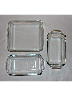 Vintage Pyrex Clear Glass Baking Dishes Lot of 3 222 213-R Clear Advantage USA